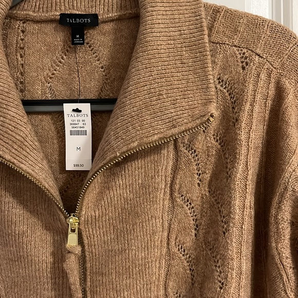 NWT Talbots Cable Knit Zip Collar Sweater - Size Medium - Camel Heather Color - Picture 4 of 8